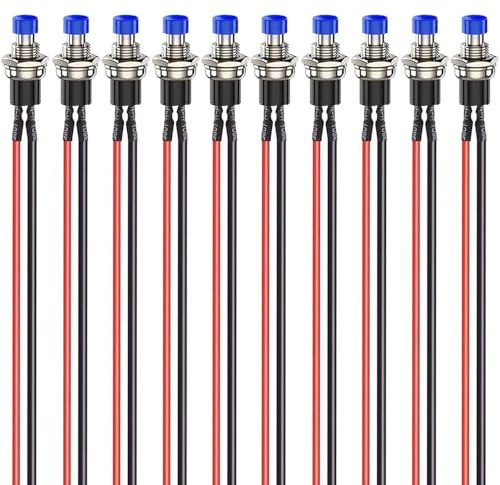 Gebildet 10Stück 7 mm 3V-6V-12V-24V-230V/1A Vorverdrahteter Mini-Taster, SPST Normal offen EIN/AUS 2-poliger runder Knopf für Modelleisenbahn-Hobby (blau)