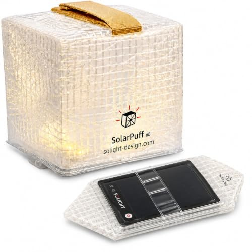 SOLIGHT Design - SOLARPUFF, Rechargeable Solar Lantern with Light Sensor - Collapsible LED Camping Lantern, Easy Open and Fold, No Inflating Needed, Extreme Weather (Hybrid)