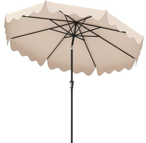 GOPLUS Parasol de Jardin Exterieur, 2,8M Parasol Inclinable 25° avec Manivelle, Toile Protection UV, 8 Baleines, Double Toit, pour Balcon Terrasse Patio, Base Non Incluse (Beige)