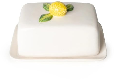 Home Deco London Ceramic Butter Dish with Lemon Design, White