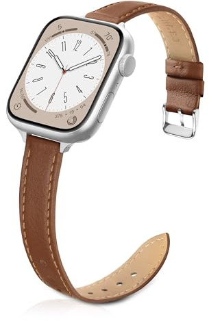 Tuocal Bracelet fin en cuir véritable compatible avec Apple Watch 38 mm, 40 mm, 41 mm, 42 mm (Series 10) - Bracelet fin en cuir véritable pour iWatch séries 10 9 8 7 6 5 4 3 2 1 SE Femme