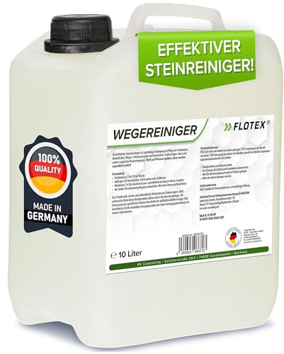 FLOTEX Hocheffektiver Wegerein 1x10 Liter | Steinreiniger Intensiv Aussen entfernt starke Verschmutzungen | Flechtenentferner für Pflastersteine, Terrassenplatten & Beton | Made in Germany