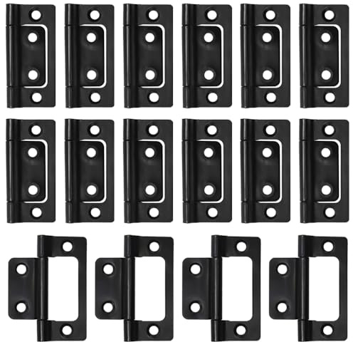 GYSRXS 16 bisagras para puerta, plegables, pequeñas, planas, giratorias 360 grados, para puertas de madera, ventanas, armarios, 77 x 35 mm (negro)