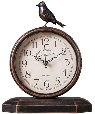 NSTVVEE Horloge de cheminée, Horloge de Bureau, Horloge de Table rétro, Ornements créatifs, Horloge de Table de Salon, Horloge de Table, Pendule de Table pour cheminée (Bruin 23x29cm)