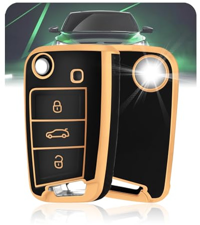 LELNOOS Autoschlüssel Hülle, Silikon Schlüsselhülle Schutz Schlüsselcover für VW Volkswagen Golf 7 MK7 Polo Tiguan T-ROC T-Cross Taigo Touran Seat Leon Ibiza Ateca Arona Skoda Fabia Octavia Kamiq