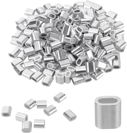 CHUENKUK 300 Stück Aluminiumhülsen Alu Klemme, 2mm Silber Aluminium Pressklemmen, Aluminium Crimpschlaufe 2mm für Stahlseil