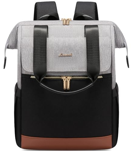 LOVEVOOK 17.3 inch Laptop Rucksack Bag for Ladies, Backpack Womens, Daypacks for Office Teacher Nurse, Fashion School Bags for Work University Travel Business, Grey - Black