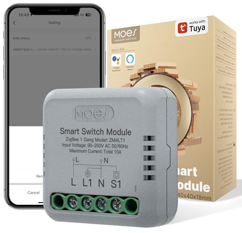 MOES Interruptor Inteligente Zigbee, 1 Vía | MINI Smart Switch WiFi, Módulo Interruptor(Zigbee Hub Requerido), Compatible Alexa, Google Home/Control Tuya/Smart life APP