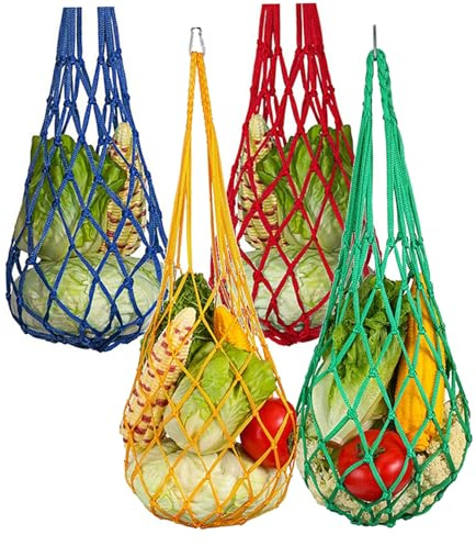 4 x hängende Hühner-Futterspender, Geflügel, Obsthalter, Hühnerspielzeug, multifunktionale Gemüse-Netztasche für Geflügel, Hühner, Enten, große Vögel, Spielzeug, Futterspender Zubehör