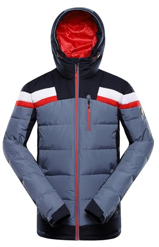 ALPINE PRO FERER Herren Skijacke mit Kapuze, Snowboard Jacke für die Berge, Stretchjacke, Winterjacke, Outdoorjacke, Wanderjacke, wasserdicht und atmungsaktiv, Freizeitjacke, Grau/Rot - M