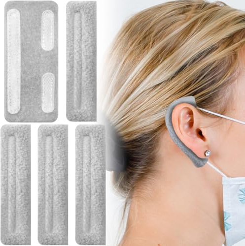 BEIQIYA 4pcs Nasal Cannula Ear Cushions, Soft Breathable Ear Cushions Protectors, Comfort Oxygen Pads Accessories for Ear Cheek Pain Relieve Eyeglasses Oxygen Tube Users-Grey