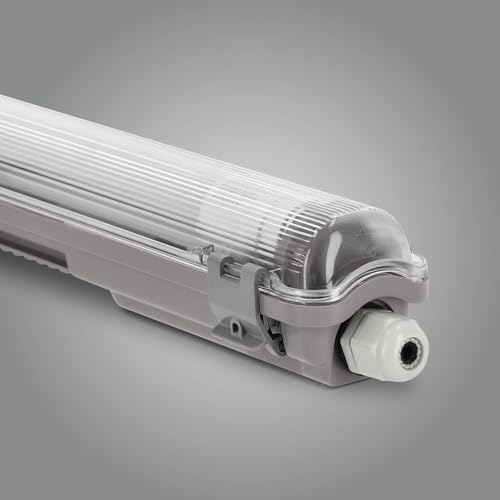 LED Universum Feuchtraum-Wannenleuchte 150cm IP65 mit T8 LED-Röhre 23W 2380 Lumen tageslichtweiß 6500K flimmerfrei | Kellerleuchte Nassraumleuchte Feuchtraumleuchte L1576xB62xH56mm