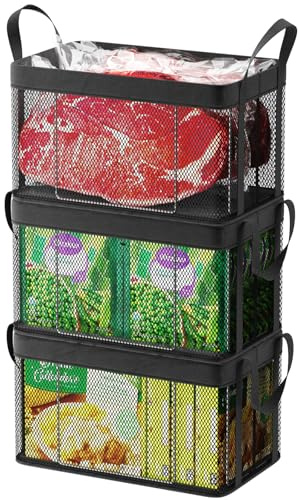 iSPECLE Chest Freezer Baskets - 3 Pack Large Stackable Chest Freezer Organizer Bins for 5 to 7 Cu.Ft Deep Freezers, Freezer Storage Easy Get Foods without Digging, Faster Freezing Better Freshness