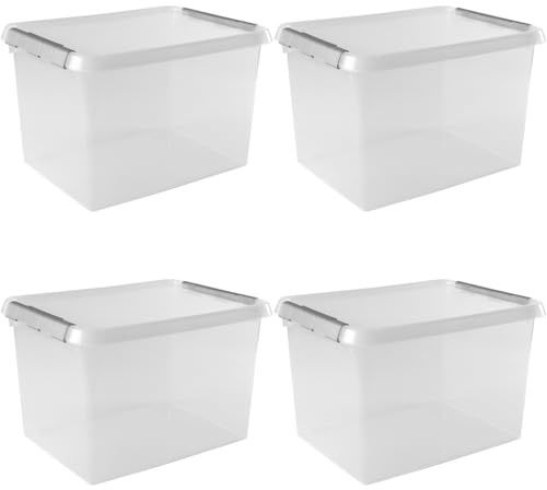 Sunware Comfort Line - Caja de almacenamiento (36 L, 50 x 40 x 26 cm, 4 unidades), caja de almacenamiento de plástico con tapa, adecuada para ropa, juguetes, material de bricolaje y mucho más
