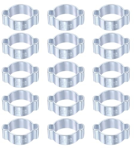 sourcing map 15pcs Double Ear Hose Clamp 13-15 mm Galvanized Steel Hose Clamp Double Ear O Clips Crimp Rings for Fuel Line Pipe Tube Fitting Connections, Silver