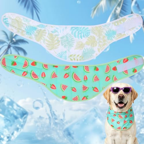 EXPAWLORER Dog Cooling Bandana - 2 Pack Instant Cool Chill Out Dog Scarf, Adjustable Summer Outdoor Ice Neck Cooler Vest, SAP Ice Crystal Powder Physical Cooling Pet Handkerchiefs, Tropical Large