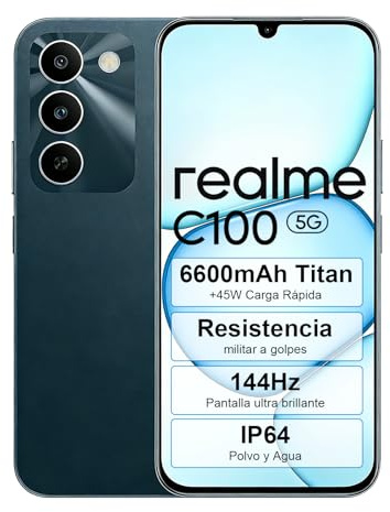 realme C100 Smartphone 5G Teléfono Móvil, 4GB+128GB, Pantalla 6.8 144Hz, Cámara IA 50MP, MediaTek Dimensity 6300, Batería 6600mAh Carga Rápida 45W, IP64 Resistente a los Golpe