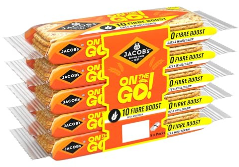 JACOB'S On The Go Fibre Boost Oats & Wholegrain Crackers, 5 x 46 g | High-Fibre, Supports Healthy Digestion, Perfect for On-The-Go Snacking, Wholesome Wholegrain Goodness