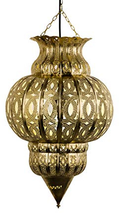 Orientalische Hängeleuchte Isfahan Handarbeit aus Metall in Gold 50 cm