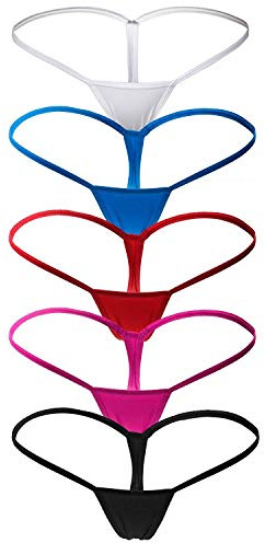 ETAOLINE Womens Sexy Low Rise G-String Thongs T-Back Panties Underwear, M(waist:26.6-27.5 inch), 5 Pack