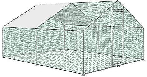 AufuN Freilaufgehege Hühnerstall mit Schloss, Verzinkter Stahlrahmen, PVC-beschichtetes Schatten Dach für Hühnerkäfig Geflügelstall Vogelkäfig Kleintiere, 3 x 4 x 2m
