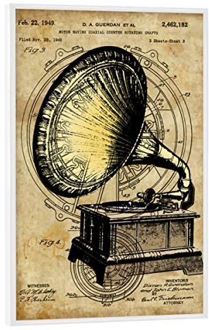 artboxONE Poster mit weißem Rahmen 75x50 cm Musik Steampunk Grammophon - Bild Retro Musik patent