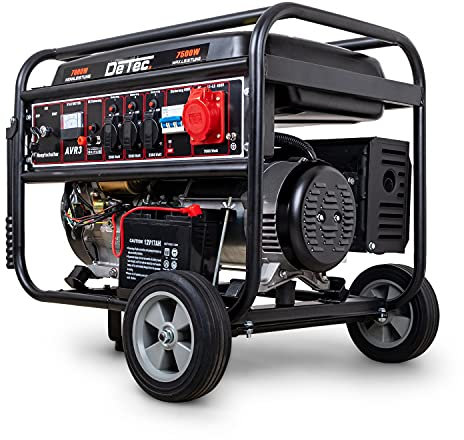 DeTec. 7 kW Benzin Stromgenerator DT-LB7500E-3 | 400V Stromerzeuger Starkstrom Generator E-Start | 3-Phasen Stromaggregat 18 PS Benzinmotor (7,5 kW 400V E-Start)