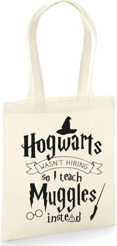 tradercat Jutebeutel bedruckt mit Spruch, Stoffbeutel bedruckt aus 100% Baumwolle - Tote Bag, Einkaufsbeutel, Einkaufstasche, Shopper und Baumwolltasche mit langen Henkeln, I Teach Muggles