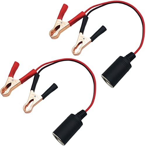 CTRICALVER 2 pcs Toma Mechero 12v 24V, Adaptador del Encendedor del Cigarrillo, con Bateria Clip-on y 25 cm 16 AWG Cable de extensión