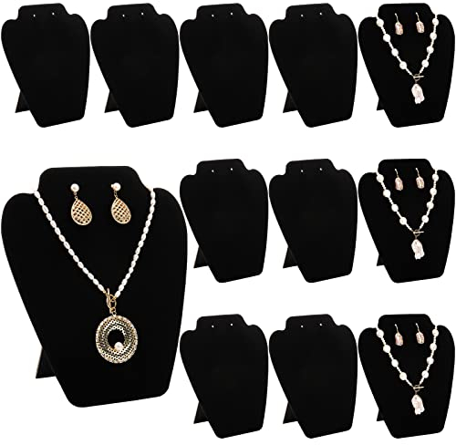 Foraineam 12 Stück schwarze Samt-Halsketten-Ohrring-Display, faltbarer Schmuck-Büste, Ständer für Ohrringe, Halsketten, Kette und Anhänger, Staffelei, Display-Halter für Shows, Geschäft, Zuhause
