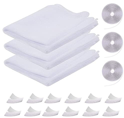 Moustiquaire Fenetre,Toile Moustiquaire 3 Pièces Mosquito Net 150x200cm Blanc,Protecteur Filet Maille Rideau De Fenêtre Écran Standard pour Fenêtre