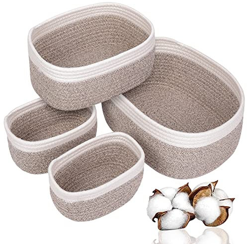 VORHOT 4er Set Aufbewahrungskorb Geflochten Baumwollseil, Korb Aufbewahrung Körbchen Wickeltisch Organizer, Stapelbare Deko Korb Speicher Storage Basket für Kinderzimmer Wohnzimmer Bad