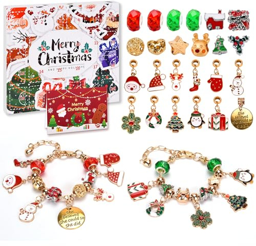 Adventskalender 2025 für Kinder Mädchen, 24 Tage Weihnachtskalender Schmuck Charm Armband Basteln Set Geschenk für Mädchen 5 6 7 8 9 10 11 12 Jahre