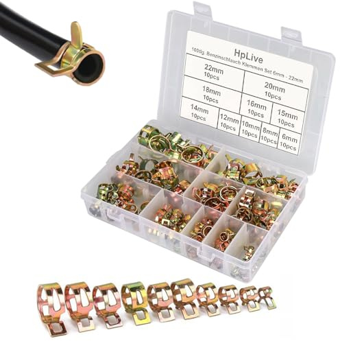 100 Stück Schlauchschellen, 6-22mm Schlauchfeder Federklemmen, Kraftstoffleitung Federbandschellen, Benzin Rohrschellen Set für Luftschlauch, Wasserleitung