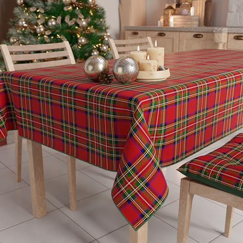PETTI Artigiani Italiani - Julduk, julduk, rektangulär bordsduk, fläckbeständig duk, julröd duk, 140 x 180 cm, tartan, 100% tillverkad i Italien
