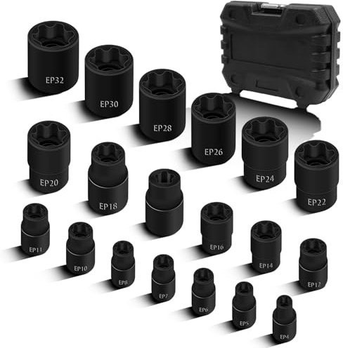 JEUCLEL 19PCS External Torx Plus Socket Set, 1/2” 3/8” 1/4'' Dr. EP Sockets