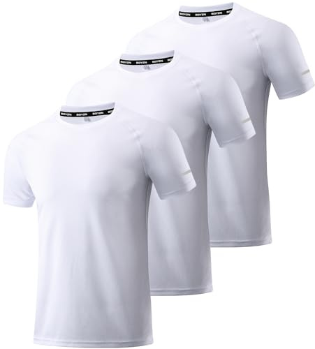 Boyzn Men's 3 Pack Workout Running Shirts, Dry Fit Moisture Wicking T-Shirts, Sports Gym Athletic Short Sleeve T Shirts for Men White-3P13-L