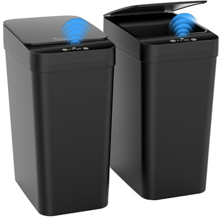 Kssvzz Confezione da 2 Pattumiera Bagno Automatica, 9.5L Sensore di Movimento Piccola Pattumiera Intelligente con Coperchio, Cestino Bagno Stretta, Pattumiera per Camera da Letto (Nero)