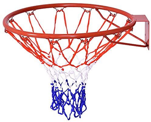 LIFEZEAL Väggmonterad basketkorg, 49 cm, basketnätsramar för utomhus- och inomhusbruk, med expansionsskruvar, klassisk tricolor, järnring och PE-nät