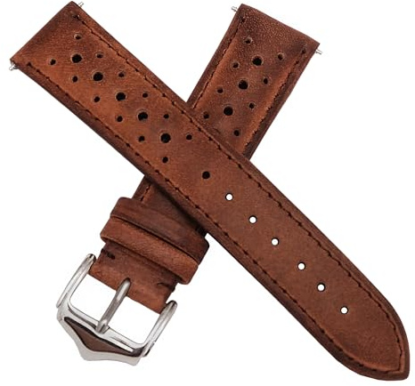 Dcasmo group Mörkbrun Klockarmband i Akta Läder 20 mm för Män New Stock Vintage - Original Diver Racing Armband - Traditionell Retro Style Strap
