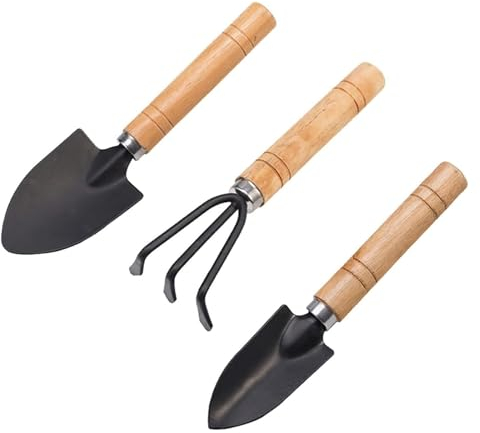 Trädgårdsskyfflar, trädgårdsverktyg 3st Mini Trädgårdsskyffel Rake Murslev Spade Bärbar trädgårdsbonsai verktygsset for blommor Krukväxt Handverktyg (Färg: 3 st)