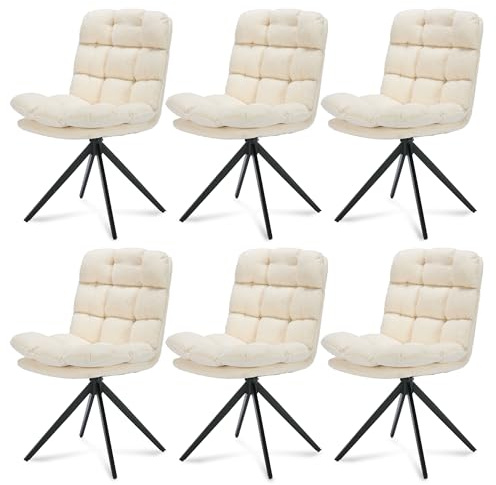 LONXIU Esszimmerstühle 6er Set, Esszimmerstühle drehbar mit abnehmbarem Kissen, Moderner Stil Polsterstühle für Esszimmer, Wohnzimmer, Arbeitszimmer, Weiß