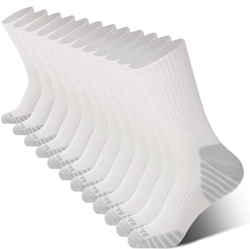 BAMBOO COOL Men's Crew Socks Athletic Running Sports Socks, Cushioned Moisture Wicking, Breathable Arch Support 6 Pack White