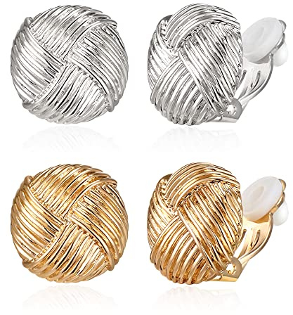 EVER FAITH 2 Paar Clip-Ohrringe Tropfen-Ohrringe Set Knoten-Ohrring klobiger Twist Knot Clip on Ohne Ohrlöcher 14K Vergoldet