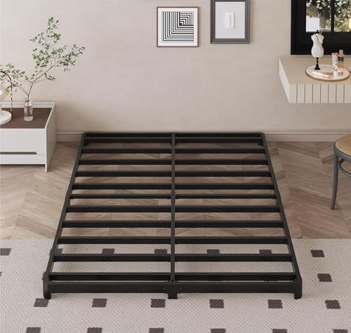 Likelalaso 3 inch Low Bed Frame Queen Size with Rounded Corner, Heavy Duty Metal, Easy Assembly, Noise Free, Black