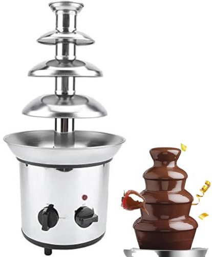 Fontana elettrica per fonduta di Cioccolato, Fontana per Feste a 4 Livelli, Fontana per fonduta di Cioccolato in Acciaio Inossidabile con capacità di 4 libbre, per Compleanni, Matrimoni, Caramelle