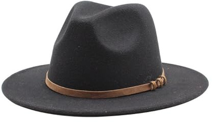 Lanshui Tillbehör, brittisk vintage topphatt platt brätte filt hatt höst och vinter ull jazzhatt (svart, stor (59–61 cm)