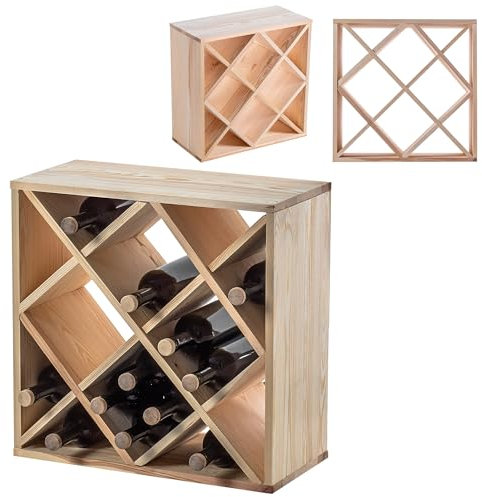 KADAX Weinregal aus Holz, 52 x 25.5 x 52 cm, Großes Flaschenregal für viele Weinflaschen, rustikaler Weinständer, platzsparendes Regal für Flaschen, Stabiler Weinschrank, Made in EU