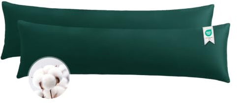 Aisbo Seitenschläferkissen Bezug 40 x 145 Baumwolle 2er Set Dunkelgrün - weiche Kissenbezug 40x145 mit Reißverschluss, 40x145cm Pillow Cover Pillowcase