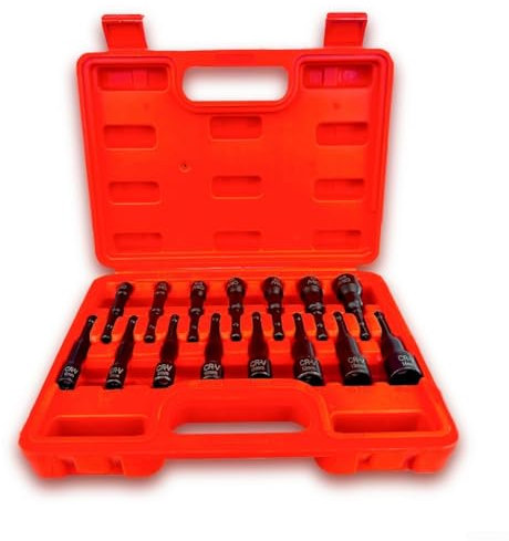 AugustknowU 15-Piece Magnetic Nut Driver Set 1/4-9/16 SAE & 6mm-14mm Metric Socket Wrench Kit for Impact Driver Drill Bits Hex Shank Screwdriver